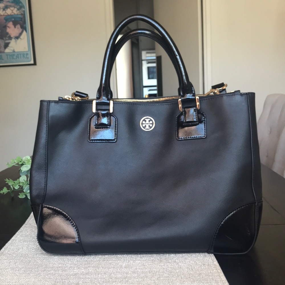 Black Leather Tory Burch Tote
